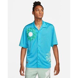 Nike Men's Uphoria Button-Up Mesh Dri-Fit Sportswear Short Sleeve Top Blue Shirt